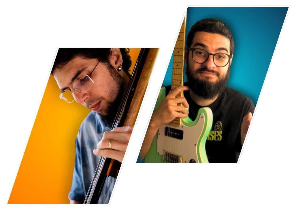 Álvaro Fusco ao contrabaixo e Gabriel Miguez à guitarra